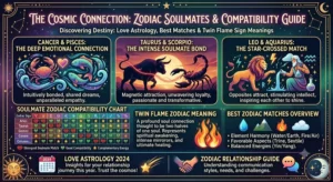 Zodiac wheel showing the most powerful soulmate zodiac sign compatibility pairings with elemental color coding